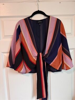 Aryn K Navy, Pink & Rust Striped Tie-Front Crop Top